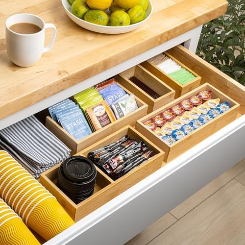 happimess Eldora 5-Piece Handcrafted Bamboo Drawer Organizers, Natural - Image 2