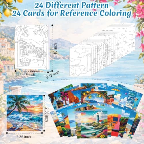 Cholemy 148 Pcs 24 Set Pre Drawn Canvas Paint Kit Adults, Seaside - Image 3