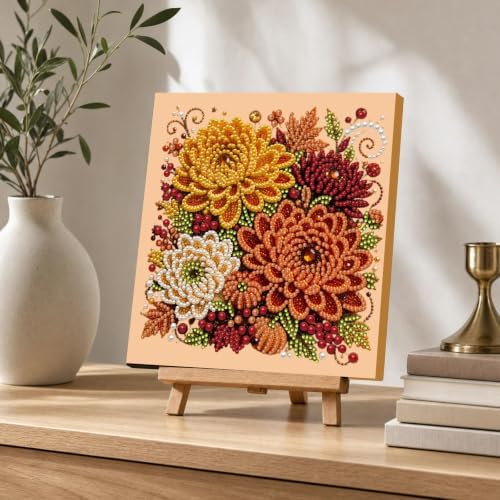 DIY Pearl Painting Kit for Adults, Autumn Dahlias Fall Art with Wood Frame, 20x20cm Self-Adhesive Pearl Diamond Craft, Autumn Wall Decor Gift for Women, Beginners Relaxing Hobby Kit - Image 7