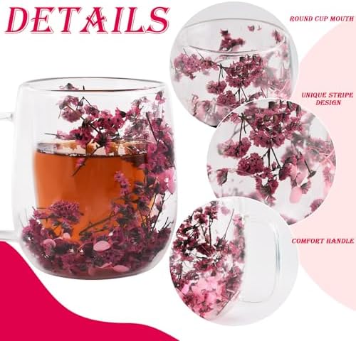 Real Flower Glass Tea Cup, 13 oz Double Wall Glass Coffee Mug with Preserved Flowers, Borosilicate Floral Cup, Gift for Women - Image 4