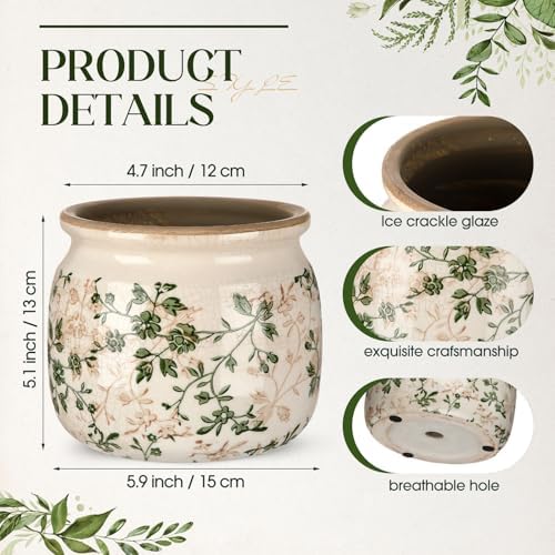Vintage Planter Large Ceramic Plants Pot Green Pink Pastoral Pot - Image 2