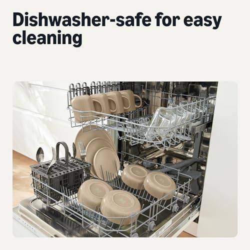 Amazon Basics Glazed Stoneware Dinnerware, 12-Piece Set, 4 Full Place Settings, Dishwasher-Safe, Microwave-Safe, Linen Gray - Image 5