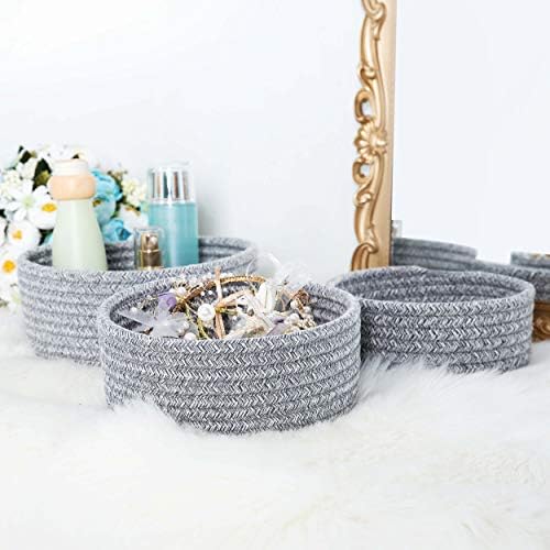 MINTWOOD Design Set of 3 Cotton Rope Nesting Bowls, Small Catch All Basket, Cute Closet Baskets and Bins for Shelves, Mini Table Basket Organizer for Small Accessories, Light Gray Mix - Image 4