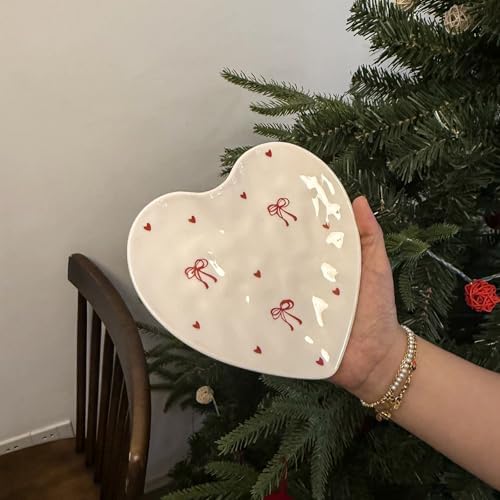 Koythin Double Line Bow Ceramic Heart Jewelry Tray, Valentine Trinket Dish by Koythin