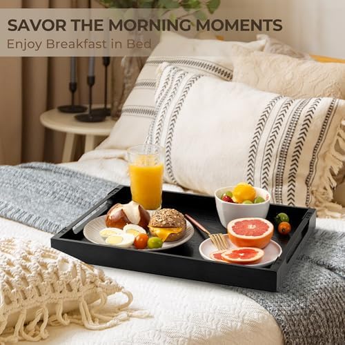 Axeman Wooden Serving Tray with Metal Handles|Ottoman Tray for Breakfast, Bed, Couch|17x13in Ash Wood Coffee Table Trays|Food Drinks Decorative Storage Boards for Ottoman Kitchen, Black - Image 2