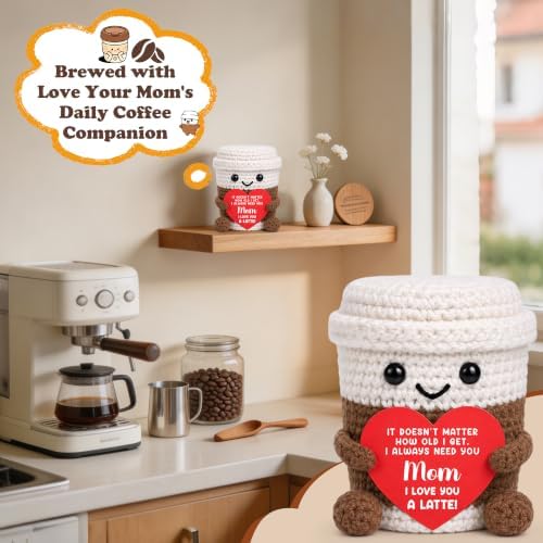 Mom Birthday Gifts from Daughter Son Kids, Christmas Mom Gifts for Step Bonus Moms Mother Mama Mummy, I Love You Mum Funny Small Cute Handmade Crochet Coffee Mug Cup Mother Present - Image 6