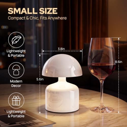 Mini Mushroom Rechargeable Table Lamp Cordless, White - Image 2
