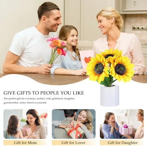 Lifnatty Sunflower Lamp Gifts for Women, Birthday Gift for Women, Mom, Sister, Girlfriend, Rechargeable Flower Lamp Night Light, Dimming Table Lamp, Anniversary Bedroom Decor - Image 3