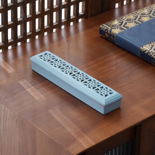 CEREMONY Incense Holder,Ceramic Incense Holder for Sticks with Ash Catcher,Coffin Style Incense Box,Incense Burner for Meditation Yoga Spa Room Decor(Blue) - Image 3