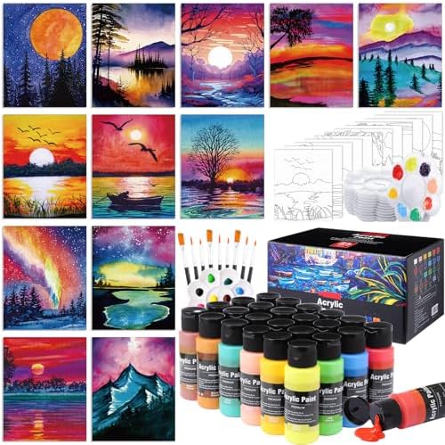 AmazingSpark 12 Set Sip and Paint Kit for Adults Pre Drawn Canvas,Scenery by Unknown