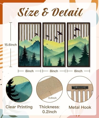 Putuo Decor Forest Mountain Wall Art Set of 3, Nature-Inspired MDF Cut-Out Panels with Bird and Tree Silhouettes, Rustic Wall Decor for Living Room Bedroom Cabin Office - Image 2