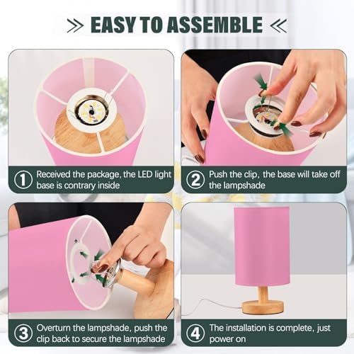 DOMIKING Pink Bright Print Bedside Table Lamp for Bedroom Small Lamps for Nightstand Lamp with Wood Base LED Table Lamps for Living Room Dorm Office Kids Room - Image 4