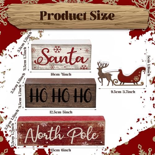 Moucuny 4 Pcs Christmas Wooden Block Signs Santa Reindeer Farmhouse Decor - Image 2