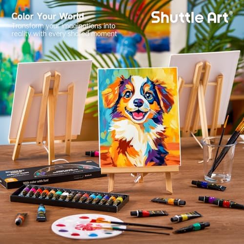 Shuttle Art 69 Pack Painting Kit for Adults and Couples, Sip and Paint for Date Night & Crafts, with 2 Packs 15-Color Acrylic Paint, 3 Wooden Easels, Canvas, Brushes & Palettes - Image 6