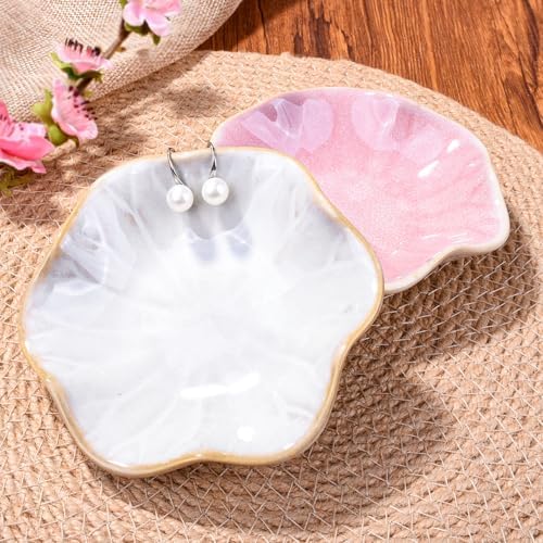 Ceramic Jewelry Tray Set of 2, 4.25" Flower Porcelain Trinket Dishes - Image 6