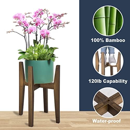 OERGKE 2 PACK Adjustable Plant Stand Indoor, Bamboo Mid Century Modern Plants Stands, Corner Flower Holder for Living Room, Fits 8 to 12 Inches Pots, (Pot & Plant Not Included)(Walnut) - Image 2