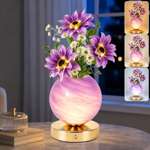 Tulip Table Lamp, Rechargeable Cordless Touch Dimming Artificial Tulip Flower Desk Lamp, LED Flower Bedside Night Light Romantic Gifts for Girl Women Mom (Purple Sunflower) by Strackvial