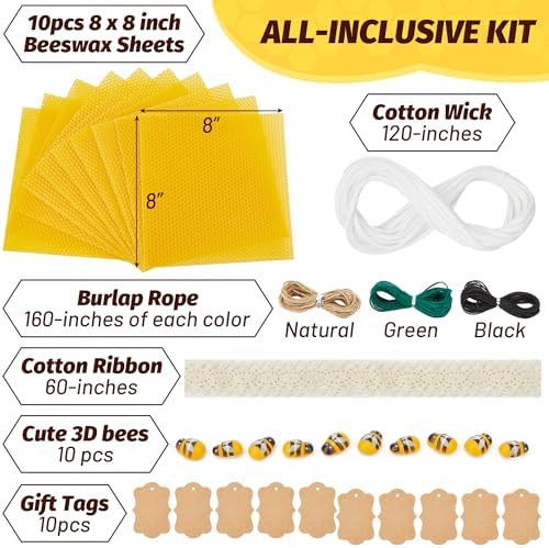 HASSLICKIT Natural Beeswax Candle Making Kit for Beginners-12 Beeswax Sheets for Candle Making Rolling DIY Kits (Natural Yellow Color, 8 x 8 inch) - Image 2