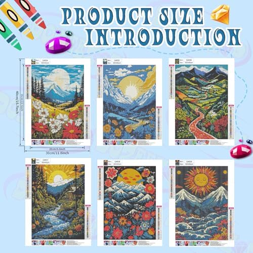 DOZEEZOP 6-Pack Diamond Art Kit for Adults, 5D Diamond Painting 12x16 Inch - Image 2