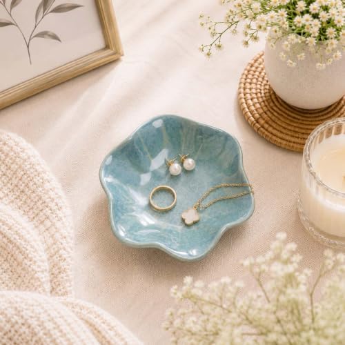 Blue Ceramic Jewelry Dish Tray, Ring Dish, Lotus Leaf Trinket Tray - Image 4