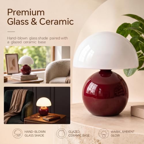 Dawnwake Mushroom Lamp Table Lamp for Bedroom-Small Table Lamps,Wine Red - Image 3