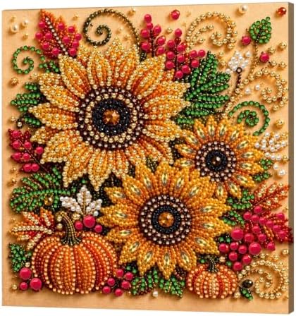 DIY Pearl Painting Kit for Adults, Autumn Sunflowers Fall Art with Wood Frame, 20x20cm Self-Adhesive Pearl Diamond Craft, Autumn Wall Decor Gift for Women, Beginners Relaxing Hobby Kit by Unknown