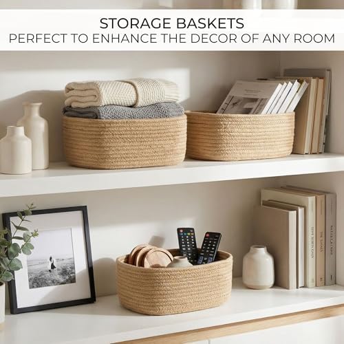 Beautiful Storage Basket Set of 3 - Sturdy Jute Rope Baskets for Shelves - Image 4