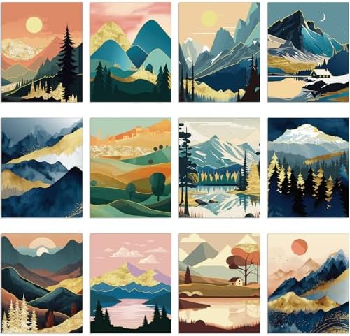 Sherr 12 Pcs Pre Drawn Canvas for Adults,Mountain Lake,8 x 10 Inch by Sherr