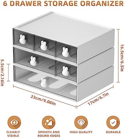 Marbrasse Desk Organizer with 6 Drawers, 3 Tier Stackable Storage Drawers Plastic Makeup Storage, Office Organizers and Storage, Desk Storage Box for Office, School, Home - Image 2