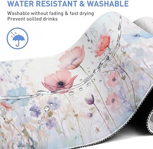 Wildflower Desk Mat 35.4x15.7 Inch, Large Extended Mouse Pad with Watercolor Floral Design, Non-Slip Water-Resistant XXL Desk Pad for Women, Home Office & Aesthetic Setup - Image 4