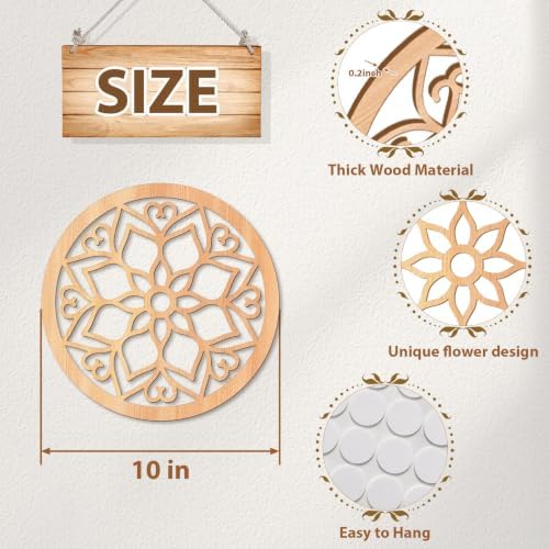 KOYILTD 4 Pieces Thicken Rustic Wall Decor,Flower Carved Wall Art,Wooden Hollow Carved Design(Round, 10in) - Image 3