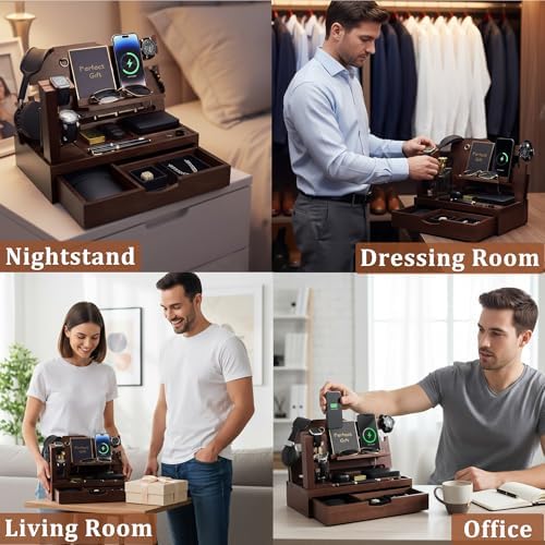 Nightstand Organizer for Men with Big Drawer Gift for Men Espresso - Image 5