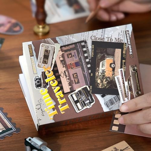 ATIRAMANIYA 346pcs Vintage Scrapbook Kit Aesthetic Junk Journal Set with Stickers, Washi Tape, A6 Notebook & Decorative Paper, All-in-One Scrapbook Kit Stationery (Time Traveler) - Image 5