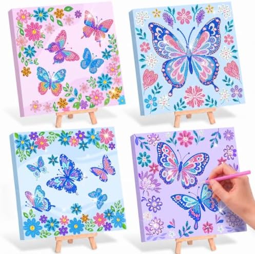 Frienda 4 Pcs Butterfly Diamond Art Kits for Adults with Framed, 8 x 8 in by Frienda