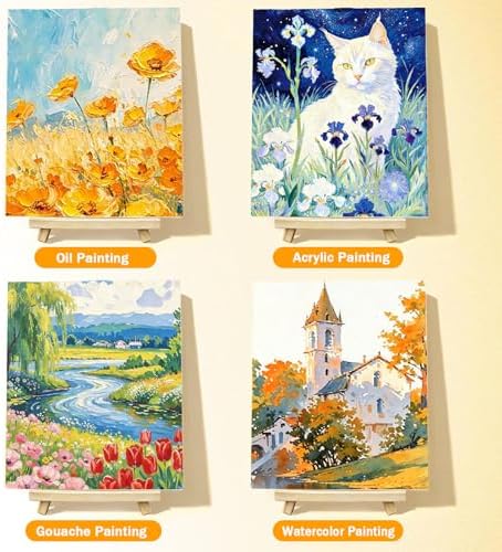 12 Pcs Canvas and Easel Set 10''x12'' Small Blank Canvas Boards with Pine Wood Easels - Beginner Sip Painting Kit for Acrylic Oil Watercolor &Crafts - Ideal for Tabletop Display and Adults Party - Image 6