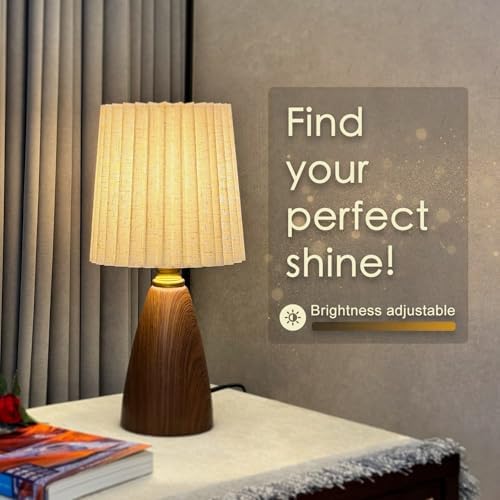 Small Pleated Table Lamp Set of 2 for Bedroom, Mini Bedside Lamps for Nightstand with Round Fabric Linen Shade, Dimmable Desk Lamp, Cute Table Lamps for Small Spaces for Living Room, Kids Room - Image 3