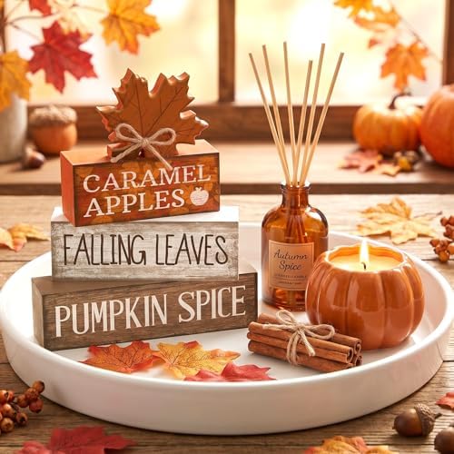 Moucuny 4 Pcs Fall Decor Wooden Maple Leaf Decoration Thanksgiving Decor - Image 6