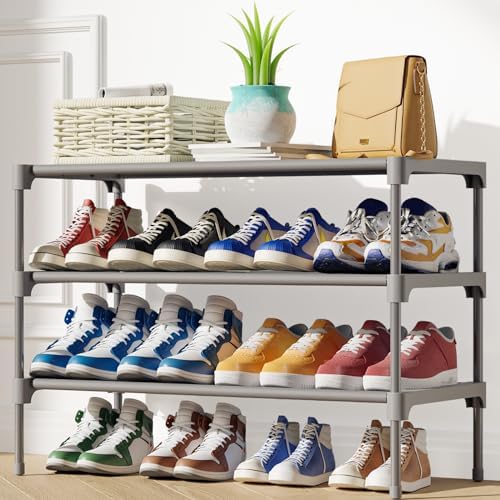 Kitsure Shoe Rack - Non-Woven Shoe Rack Shelf, Shoe Organizer for Closet, Entryway, Garage & Corridor, Stackable Shoe Shelves, 27.5" Wide - 3 Tier, Grey - Image 2