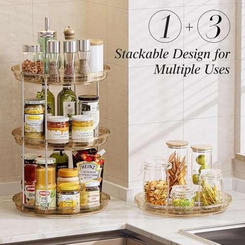 LAMU 2 Tier Lazy Susan Turntable Organizer 10.6'' Rotating Spice Rack Organization for Cabinet, Kitchen, Pantry, Countertop, Bathroom, Vanity, Medicine Cabinet Organizer, Amber - Image 4