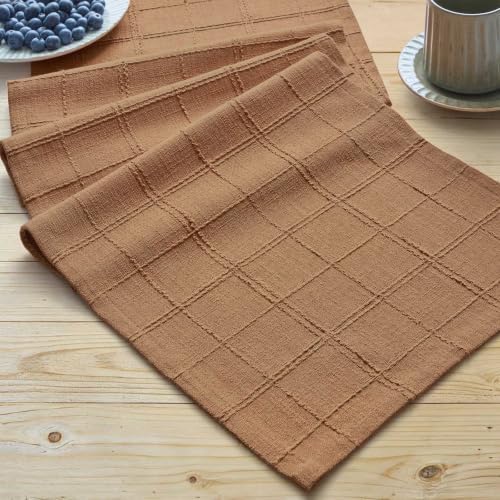 ZeeMart Linen Checked Farmhouse Table Runner, 13x36 Inches Caramel by ZEEMARTONLINE