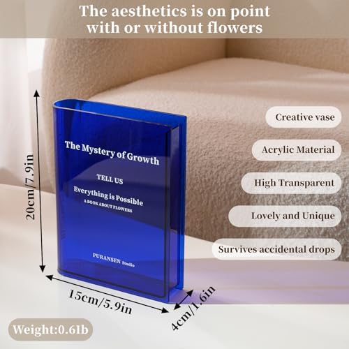Puransen Clear Book-Shaped Vase for Centerpiece Home Indoor Desk Decor，Blue - Image 5