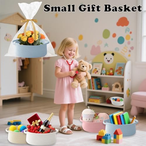Blue Woven Rope Basket - Baby Gift Basket with Bag & Ribbon - Image 4