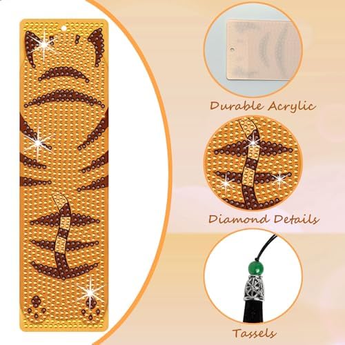8PCS Diamond Painting Art Bookmarks,Cute Acrylic Bookmarks Crafts Kits Gifts with Pendants for Adult Women Book Lovers (cat2) - Image 3
