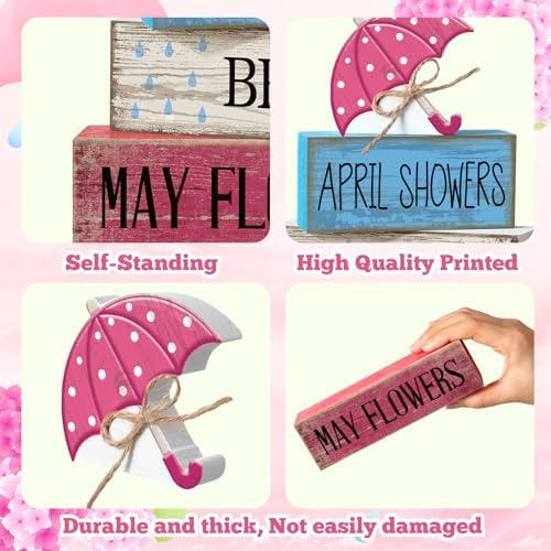 Moucuny 4 Pcs Spring Wooden Block Signs Farmhouse Table Decoration - Image 5