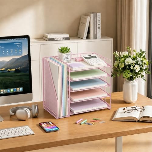 OPNICE Desk Organizer, 5-Tier Paper Organizer Letter Tray, Pink - Image 7