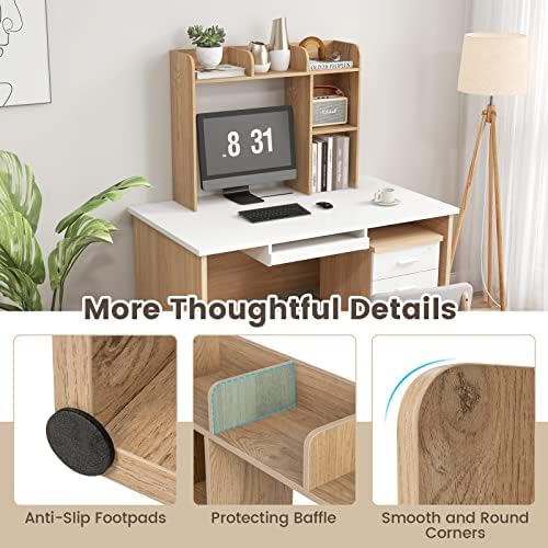 GIANTEX Desktop Bookshelf, Wood Desk Hutch Organizer for 27 Inch Computer Monitor, Countertop Storage Display Rack with 5 Shelves, Multipurpose Desktop Shelf Bookcase for Dorm Office Home, Natural - Image 6