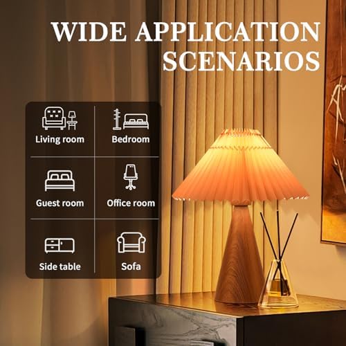 Ziqqeelam Wood Touch Control Table Lamp, Mini Cute Table Lamp, Wooden Grain Bedroom Lamps for Nightstand, Small Scalloped Lamp Shade Table Lamps for Small Spaces for Bedroom,Living Room - Image 3