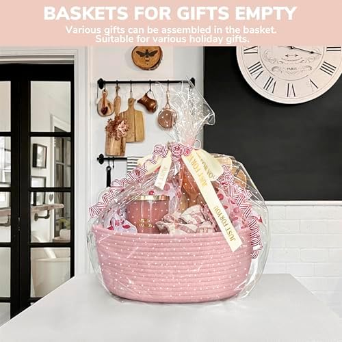 CHICVITA Gift Basket Empty with Bags & Ribbon for Baby Shower, Pink - Image 2