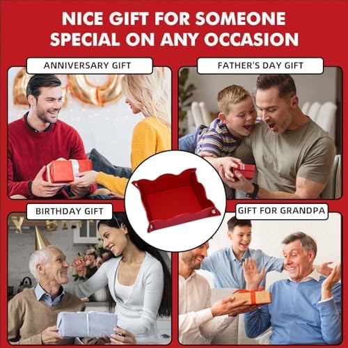 Valet Tray for Men Women - PU Leather Travel Catchall Tray Organizer - Desk Bedside Nightstand Storage Box for Jewelry Key Phone Remote Controller Wallet Watch Glasses Coin Readers -Red - Image 7