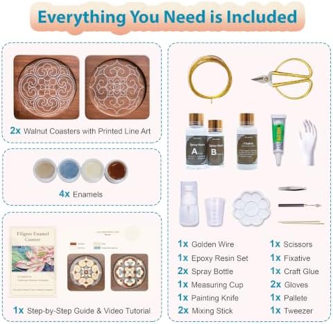 Cloisonne Kit, DIY Coasters Craft Kits, Filigree Enamel Art, Mandala - Image 4